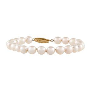 14k Yellow Gold Hand Knotted Cultured Pearl Vintage Bracelet